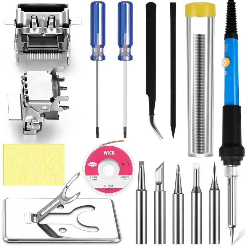 Yaocom 17 Pack Port Replacement Set Include 2 Pc Ports With 4 Pcs Repair Kit 9 Pcs Soldering Iron Kit Solder Wick Braid Compatible with XBOX One S Console Accessories Parts [video game] - Image 1